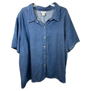 VTG Bridgewater Plus Size 28W Denim Top Button Down Short Sleeve Y2K Western 344